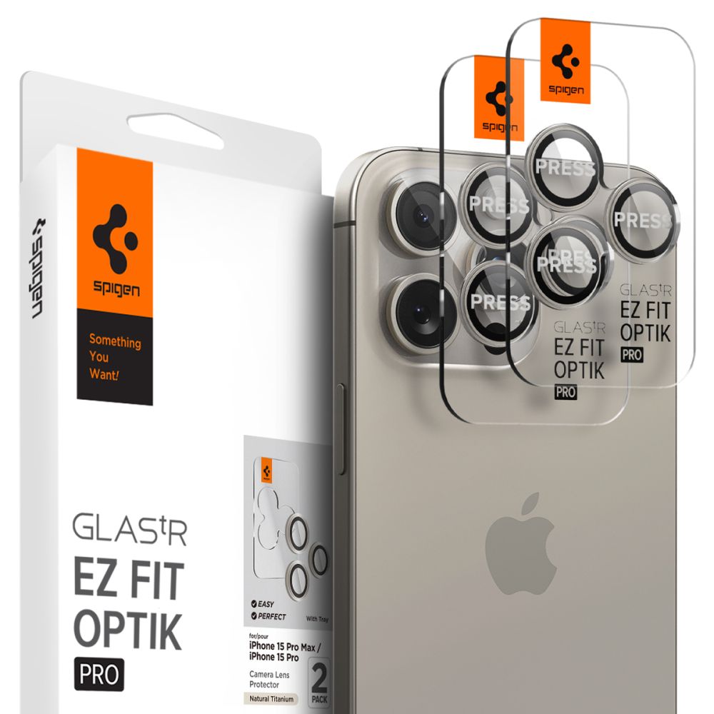 Beskyttelsesfilm for bakre kamera Spigen GlastR EZ FIT Optik Pro for Apple iPhone 16 Pro Max, Herdet glass, Sett med 2 stykker, Grå AGL07163
