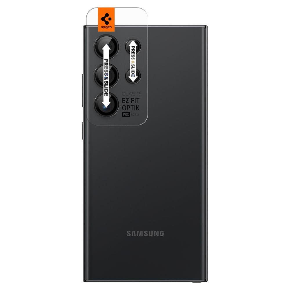 Beskyttelsesfilm for bakre kamera Spigen GlastR EZ FIT Optik Pro for Samsung Galaxy S24 Ultra S928, Herdet glass, Sett med 2 stykker, Svart