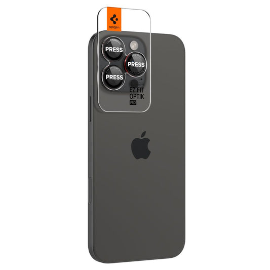 Spigen EZ FIT beskyttelsesfilm for bakre kamera til Apple iPhone 16 Pro Max / 16 Pro / 15 Pro Max, glassbeskyttet, sett med 2 deler, svart AGL05217