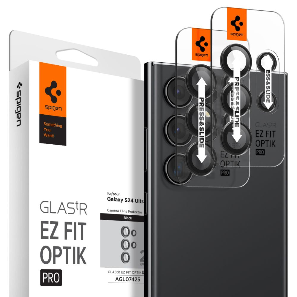 Beskyttelsesfilm for bakre kamera Spigen GlastR EZ FIT Optik Pro for Samsung Galaxy S24 Ultra S928, Herdet glass, Sett med 2 stykker, Svart