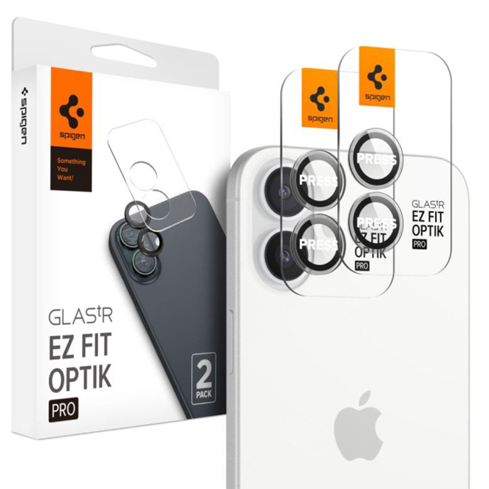 Beskyttelsesfilm for bakre kamera Spigen GlastR EZ FIT Optik Pro for Apple iPhone 17 / 16 Plus / 16, Herdet glass, Sett med 2 stykker, Gjennomsiktig