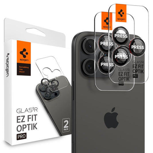Spigen EZ FIT beskyttelsesfilm for bakre kamera til Apple iPhone 16 Pro Max / 16 Pro / 15 Pro Max, glassbeskyttet, sett med 2 deler, svart AGL05217