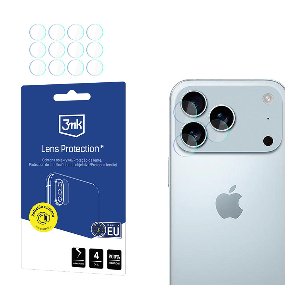 Bakre kamerabeskyttelsesfolie 3MK Protection for Apple iPhone 17 Pro Max, Fleksibelt Glass, Sett med 4 stykker, Gjennomsiktig