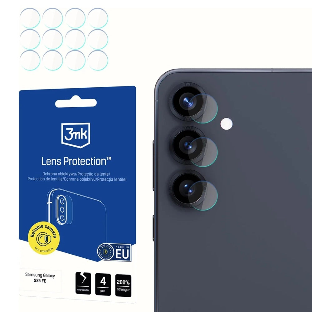 Beskyttelsesfolie for bakre kamera 3MK Protection for Samsung Galaxy S25 FE, Herdet glass, Sett med 4 stykker, Gjennomsiktig