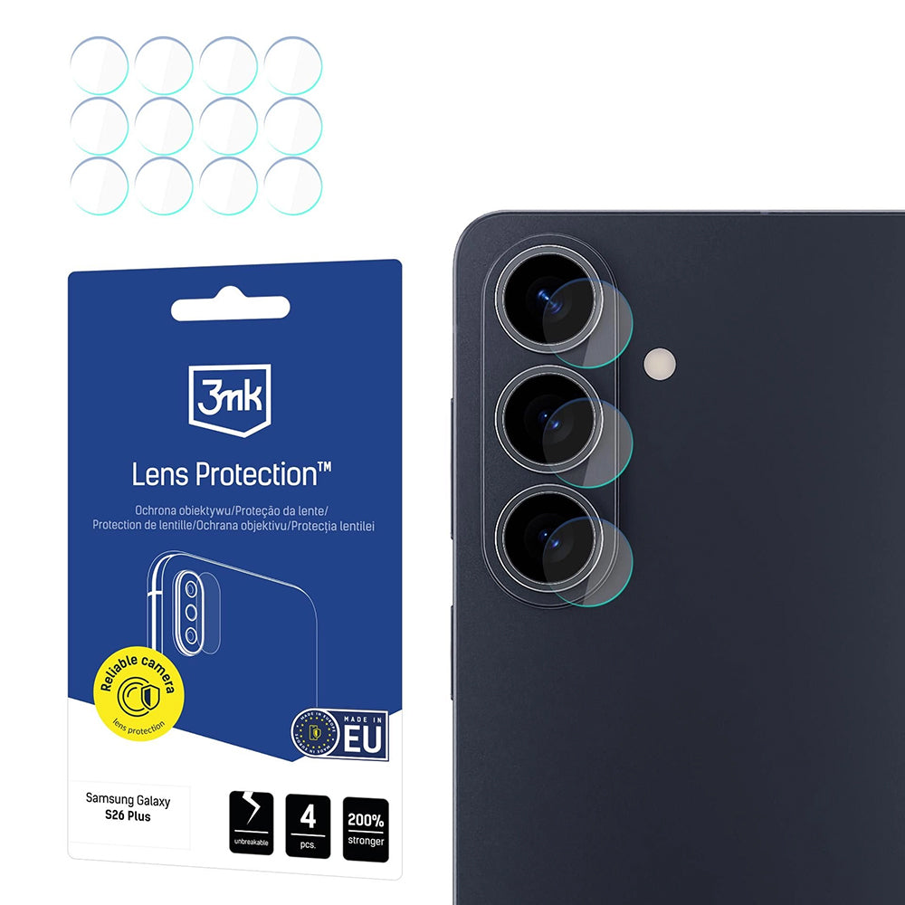 Bakre kamera beskyttelsesfilm 3MK Protection for Samsung Galaxy S26 Plus S947, Herdet glass, Sett med 4 stykker, Gjennomsiktig