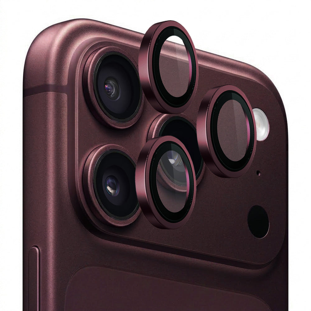 Blueo beskyttelsesglass til bakre kamera med metallramme for Apple iPhone 18 Pro / 18 Pro Max, herdet glass, burgunderrød