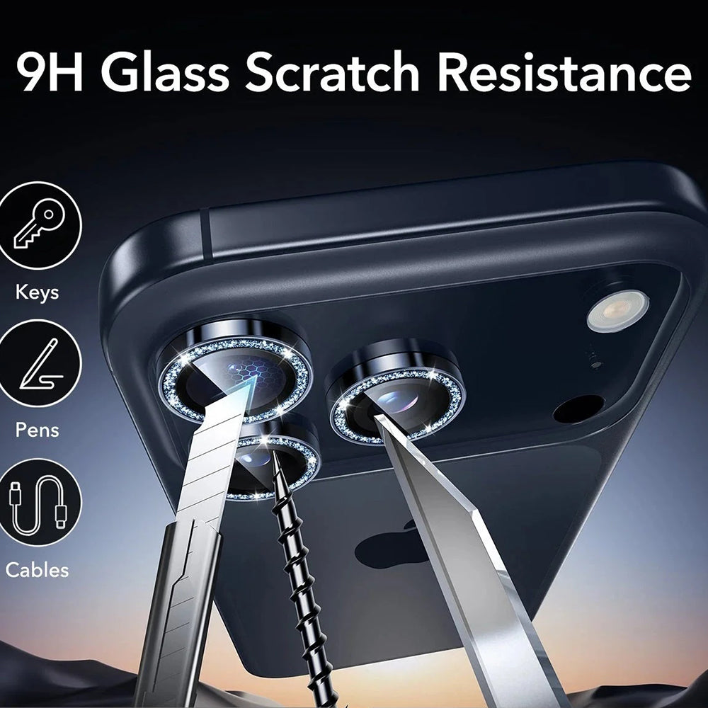 Bakre kamera beskyttelsesfilm ESR Glitter Diamond Armorite for Apple iPhone 17 Pro Max / 17 Pro, Herdet glass, Mørkeblå