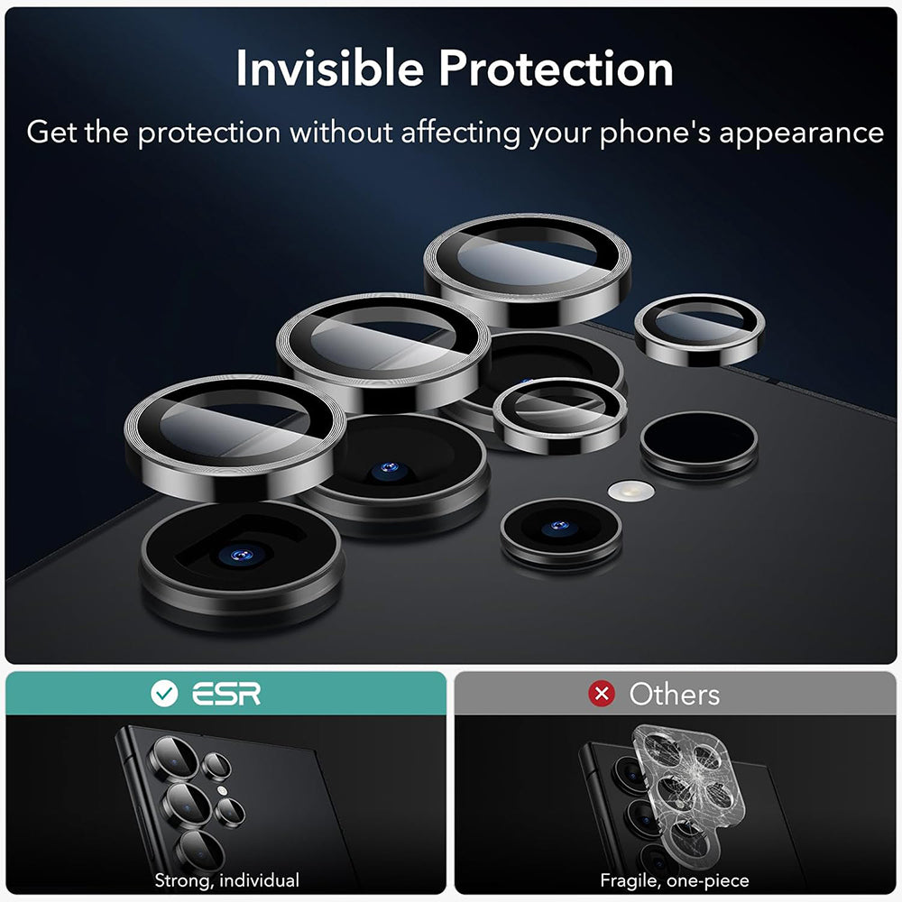 Bakre kamera beskyttelsesfilm ESR for Samsung Galaxy S24 Ultra S928, Herdet glass, Sett med 2 stykker, Svart