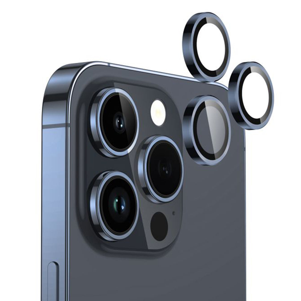 Bakre kameralinsebeskyttelse Lito S+ for Apple iPhone 15 Pro Max / 15 Pro, Herdet glass, Blå