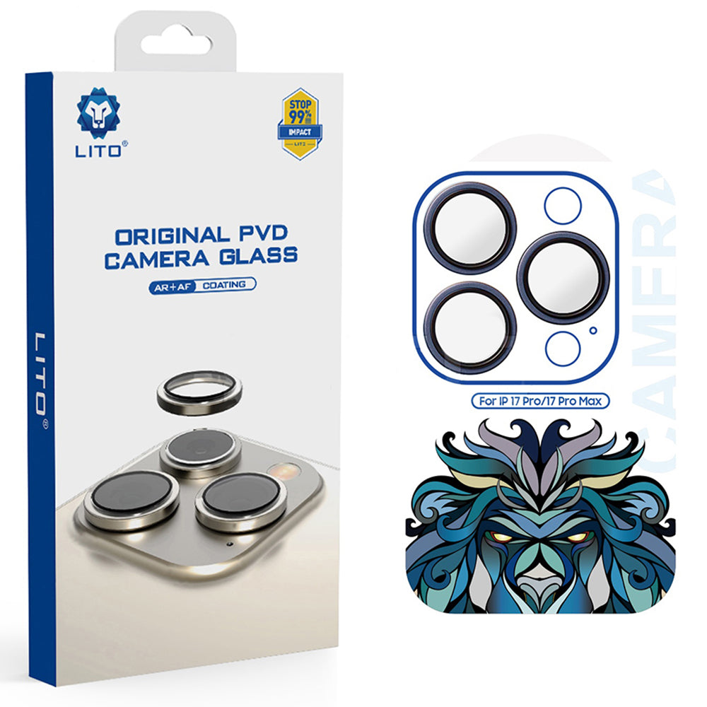 Beskyttelsesfolie Lito Titanium AR for bakre kamera til Apple iPhone 17 Pro Max / 17 Pro, Herdet glass, Blå