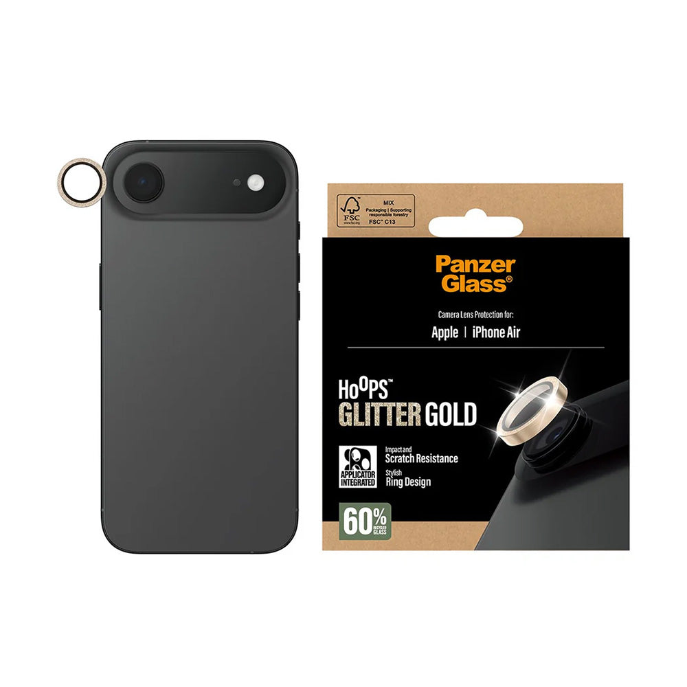 Beskyttelsesfolie for bakre kamera PanzerGlass Hoops Glitter for Apple iPhone 17 Air, Herdet glass, Gullfarget