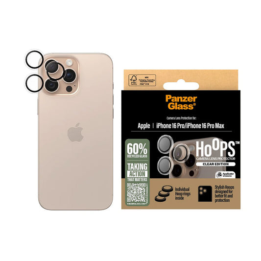 Beskyttelsesfilm for bakre kamera PanzerGlass Hoops for Apple iPhone 16 Pro Max / 16 Pro, Herdet glass, Gjennomsiktig