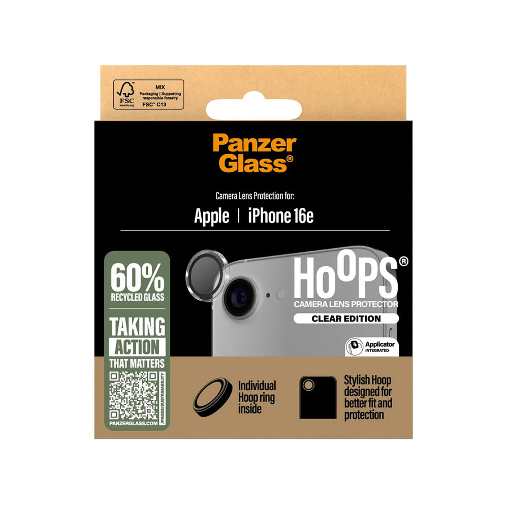 Bakre kamera beskyttelsesfolie PanzerGlass Hoops for Apple iPhone 17e / 16e, Herdet glass, Gjennomsiktig