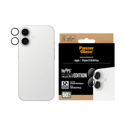 Bakre kamera beskyttelsesfilm PanzerGlass Hoops for Apple iPhone 17 / 16 Plus / 16, Herdet glass, Gjennomsiktig