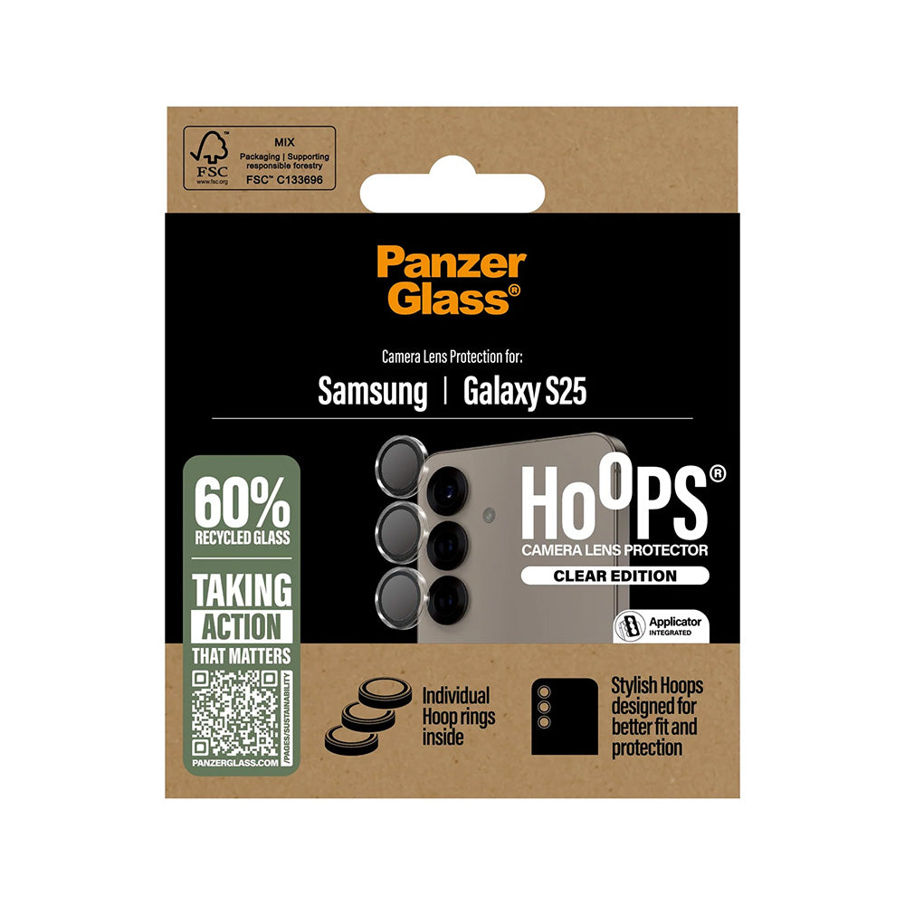 Beskyttelsesfolie for bakre kamera PanzerGlass Hoops for Samsung Galaxy S25 S931, Herdet glass, Gjennomsiktig