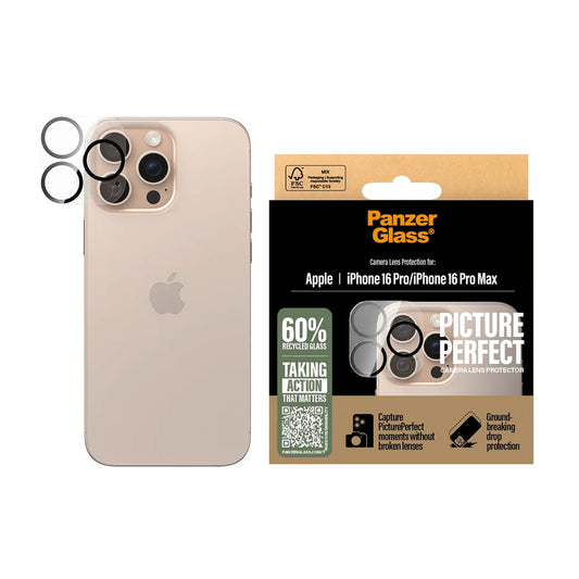 Beskyttelsesfolie for bakre kamera PanzerGlass PicturePerfect for Apple iPhone 16 Pro Max / 16 Pro, Herdet glass, Gjennomsiktig