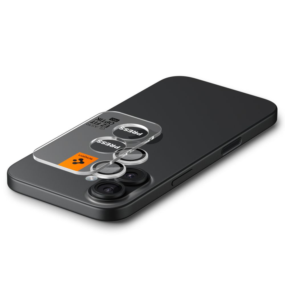 Bakre kamera beskyttelsesfilm Spigen GlastR EZ FIT Optik Pro for Apple iPhone 17 / 16 Plus / 16, Herdet glass, Sett med 2 stykker, Sølv