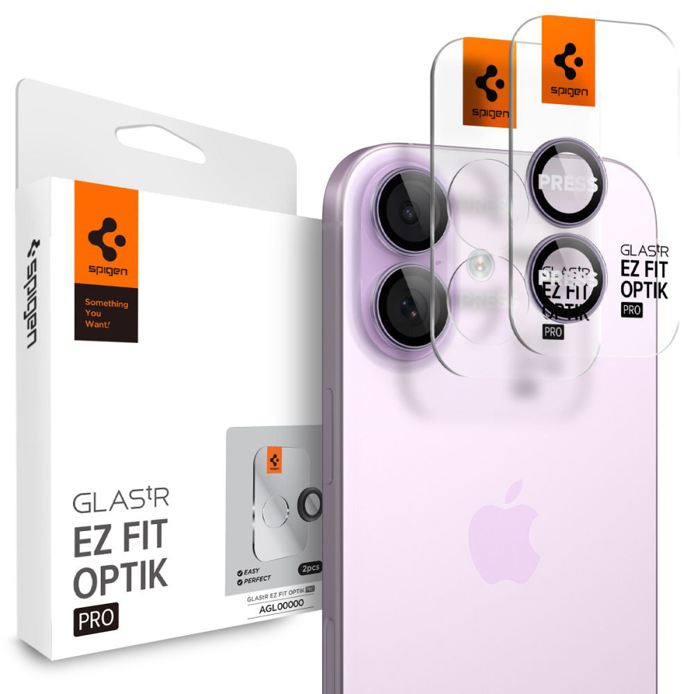 Bakre kamerabeskyttelsesfolie Spigen GlastR EZ FIT Optik Pro for Apple iPhone 17 / 16 Plus / 16, Herdet glass, Sett med 2 stykker, Lilla