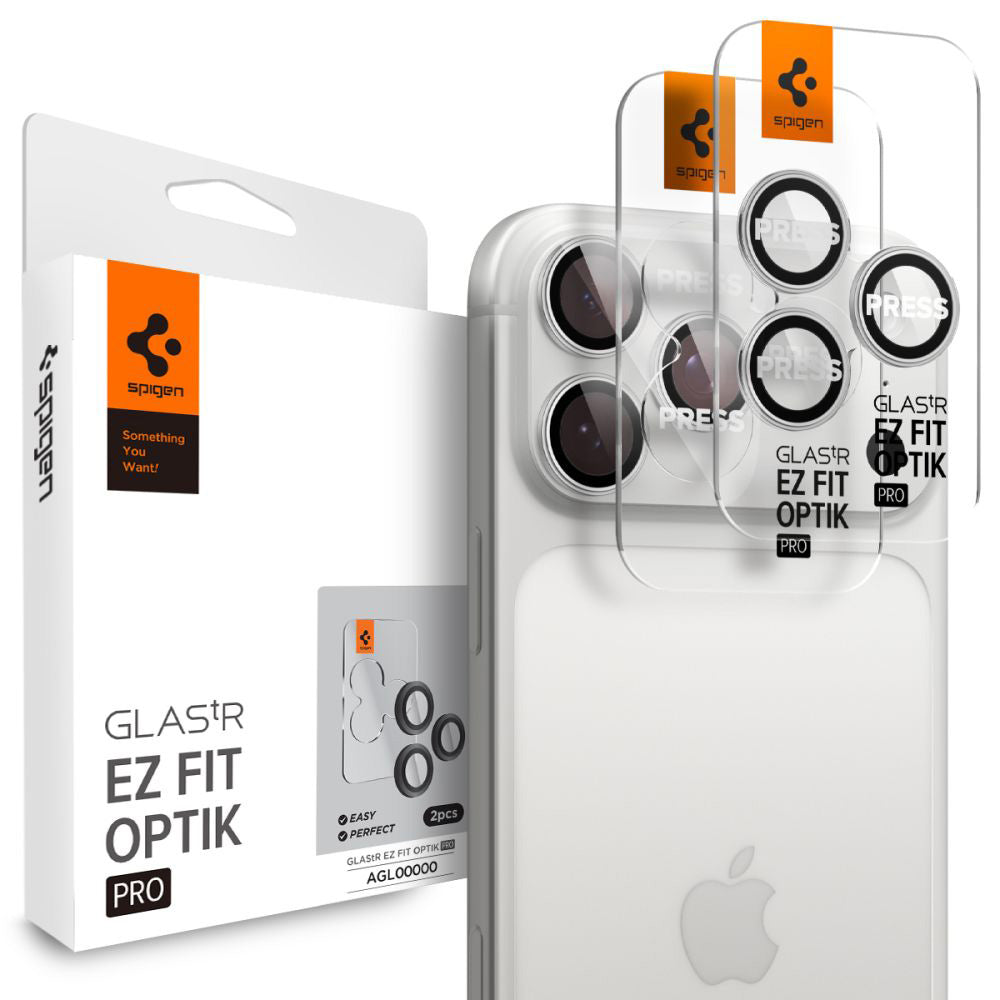 Bakre kamerabeskyttelsesfolie Spigen GlastR EZ FIT Optik Pro for Apple iPhone 17 Pro Max / 17 Pro, Herdet glass, Sett med 2 stykker, Sølvfarget