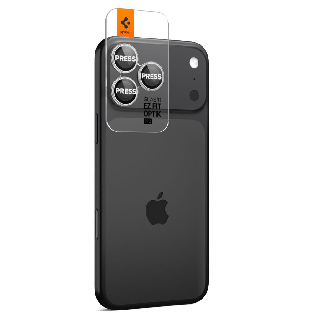Bakre kamerabeskyttelsesfolie Spigen GlastR EZ FIT Optik Pro for Apple iPhone 17 Pro Max / 17 Pro, Herdet glass, Sett med 2 stykker, Sølvfarget
