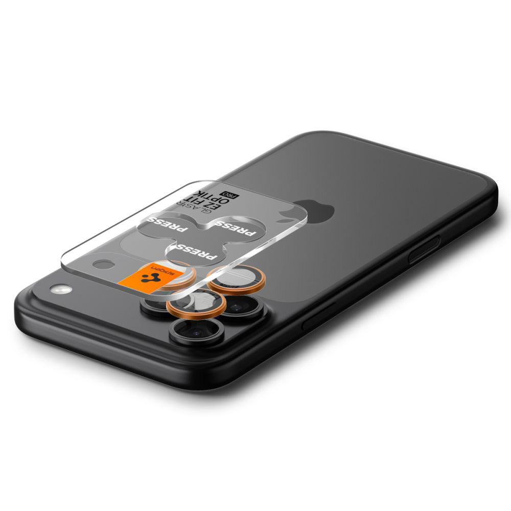 Beskyttelsesfilm for bakre kamera Spigen GlastR EZ FIT Optik Pro for Apple iPhone 17 Pro Max / 17 Pro, Herdet glass, Sett med 2 stykker, Oransje