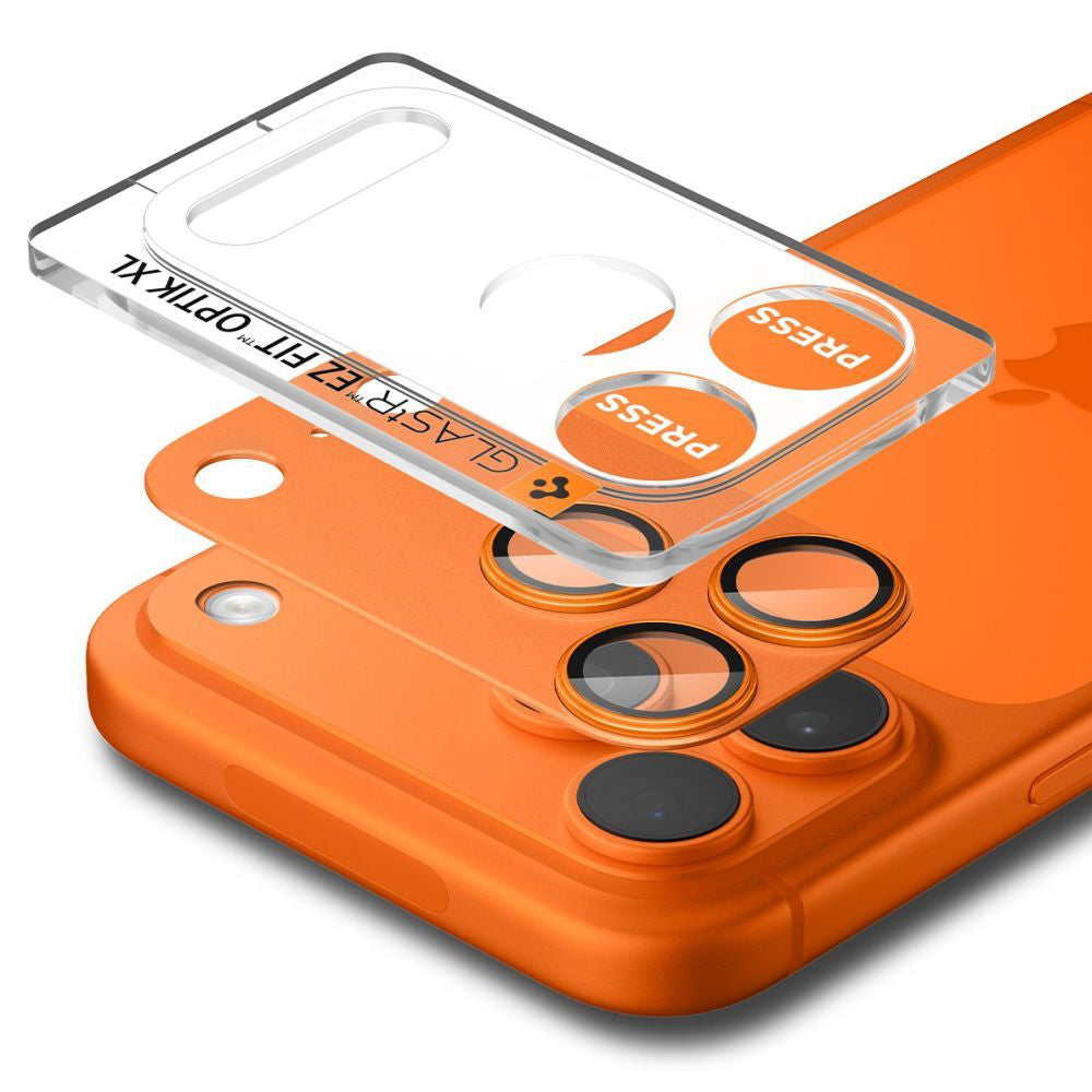 Bakre kamerabeskyttelsesfolie Spigen GlastR EZ FIT Optik Pro for Apple iPhone 17 Pro Max, Herdet glass, Sett med 2 stykker, Oransje AGL10650