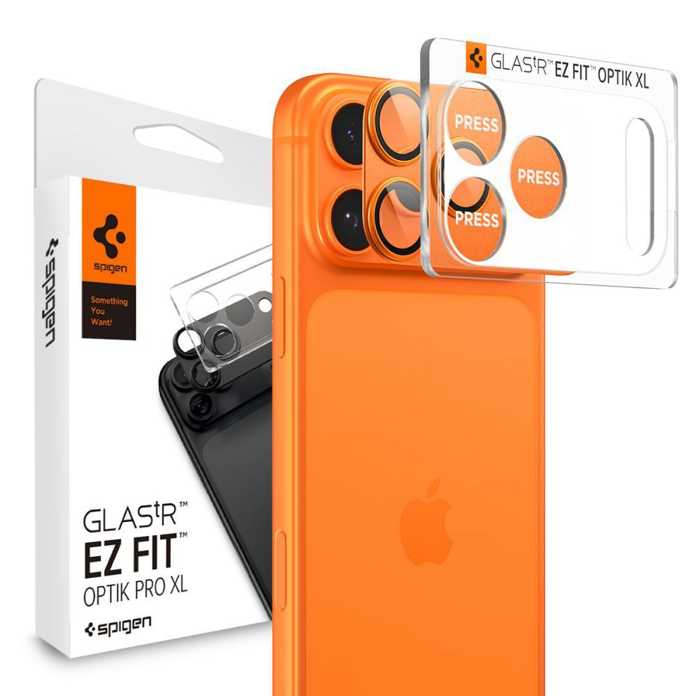 Bakre kamerabeskyttelsesfolie Spigen GlastR EZ FIT Optik Pro XL for Apple iPhone 17 Pro, Herdet glass, Oransje AGL10645