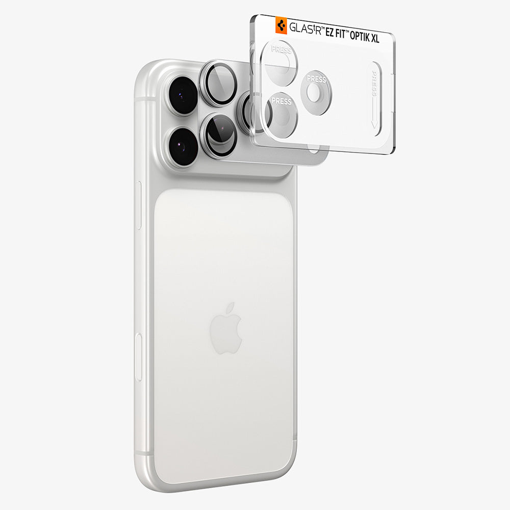 Bakre kameralinsebeskyttelse Spigen GlastR EZ FIT Optik Pro XL for Apple iPhone 18 Pro, Herdet glass, Sølv AGL12038