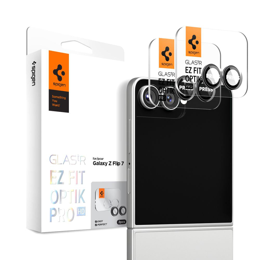 Bakre kamera beskyttelsesfilm Spigen GlastR EZ FIT Optik Pro HD for Samsung Galaxy Z Flip7 F766, Herdet glass, Sett med 2 stykker, Svart AGL09587