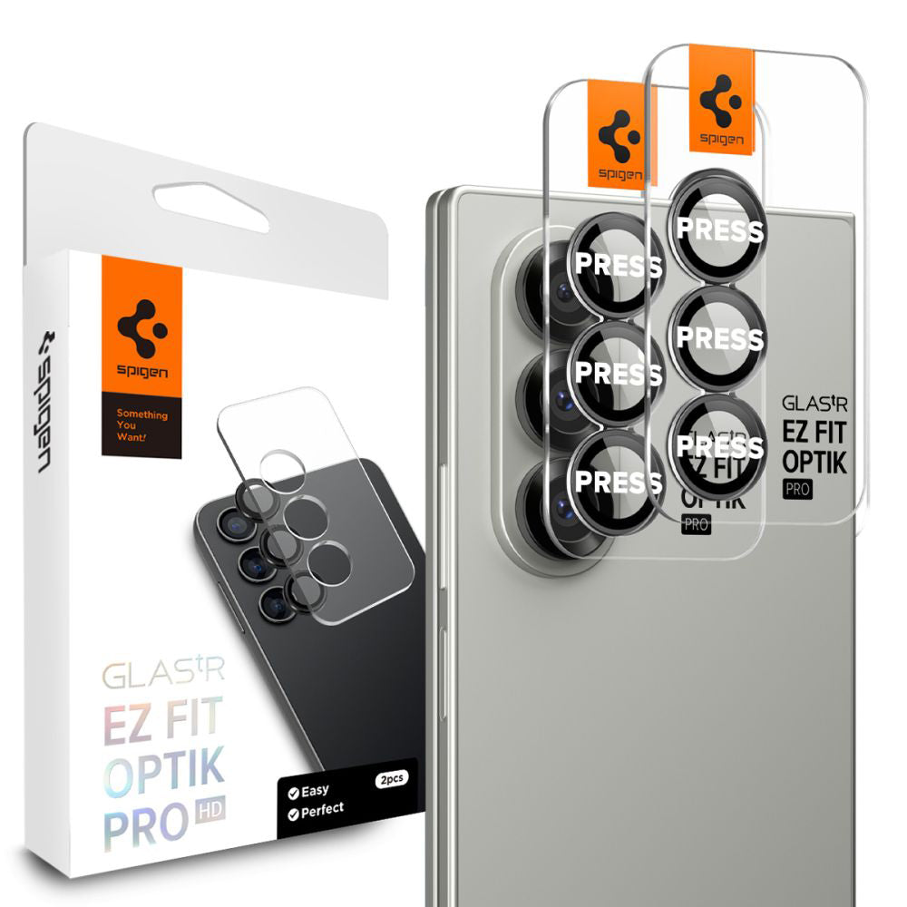 Bakre kamera beskyttelsesfilm Spigen GlastR EZ FIT Optik Pro HD for Samsung Galaxy Z Fold7 F966, Herdet glass, Sett med 2 stykker, Svart AGL09581