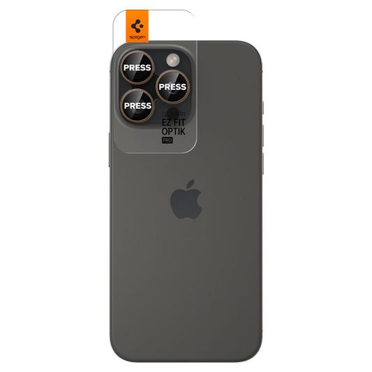 Bakre kamerabeskyttelsesfolie Spigen GlastR EZ FIT Optik Pro for Apple iPhone 16 Pro, Herdet glass, Sett med 2 stykker, Bronse AGL08862