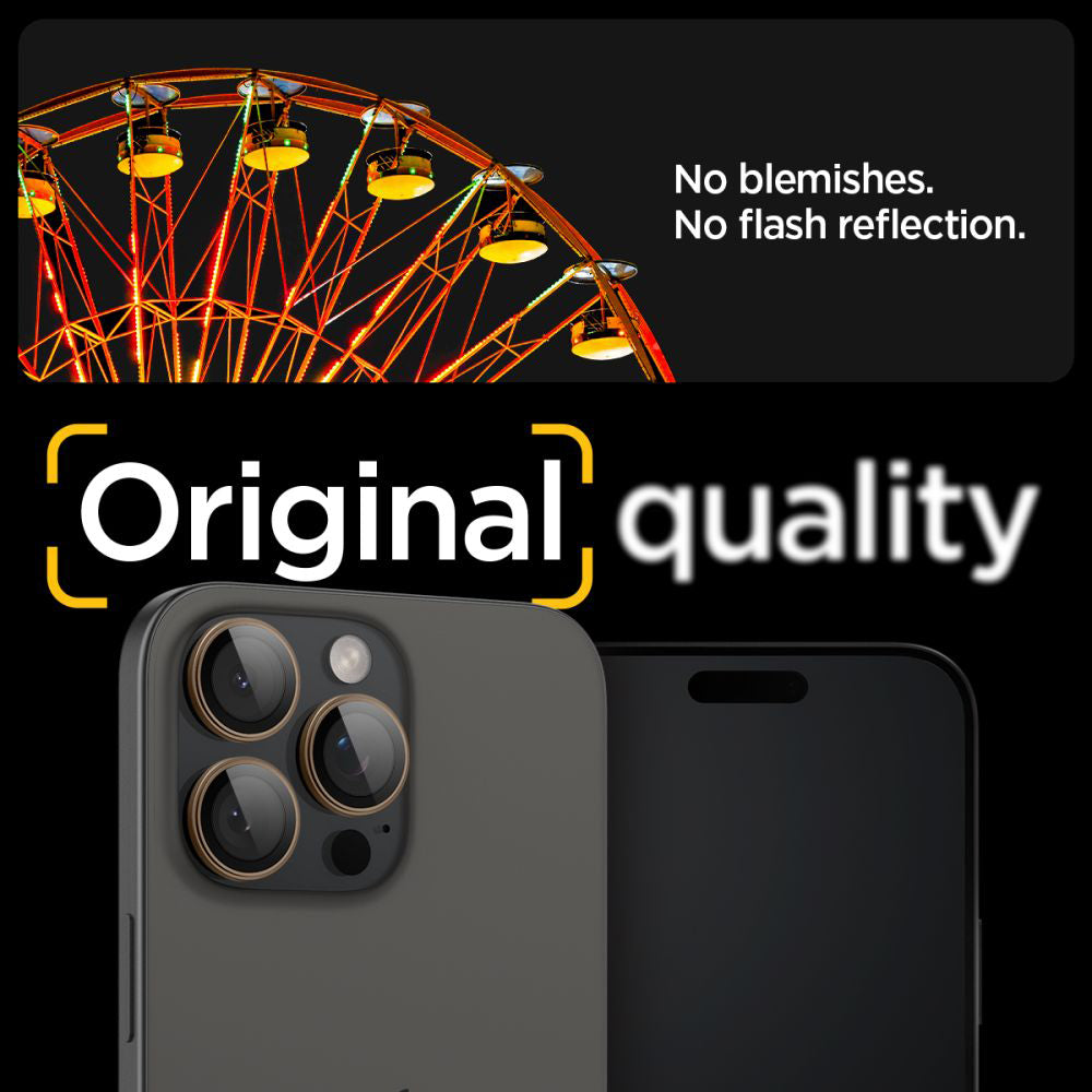 Bakre kamerabeskyttelsesfolie Spigen GlastR EZ FIT Optik Pro for Apple iPhone 16 Pro, Herdet glass, Sett med 2 stykker, Bronse AGL08862