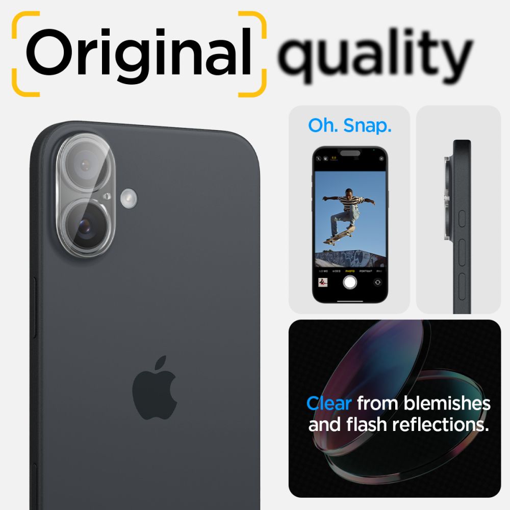 Beskyttelsesfilm for bakre kamera Spigen GlastR Optik for Apple iPhone 16 Plus / 16, Herdet glass, Sett med 2 stk, Transparent AGL07923