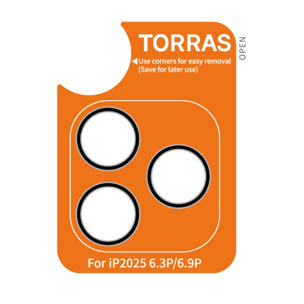 Torras Lensguard bakkamera beskyttelsesfilm for Apple iPhone 17 Pro Max / 17 Pro, herdet glass, svart