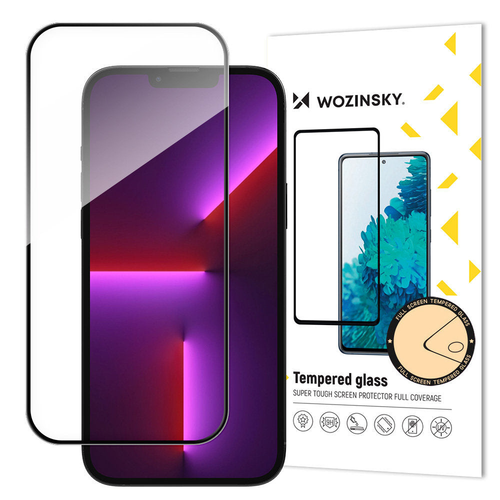 WZK Skjermbeskytter for Apple iPhone 15 Pro, skjermet glass, fulllimt, etuivennlig, svart