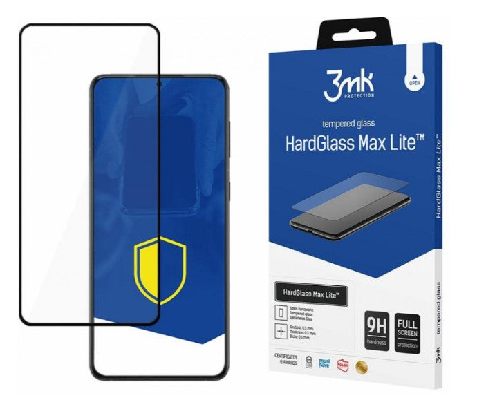 3MK HardGlass Max Lite skjermbeskytter for Samsung Galaxy S22 5G S901, glassbeskyttet, full lim, svart