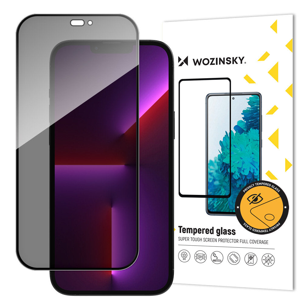 Skjermbeskyttelse WZK AntiSpy skjermbeskytter for Apple iPhone 15 Pro Max, glassbeskyttet, full lim
