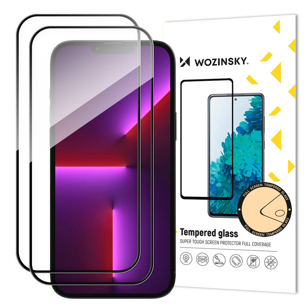 WZK Skjermbeskytter for Apple iPhone 15 Pro, glassbeskyttet, hellimt, sett med 2 deler, etuivennlig, svart