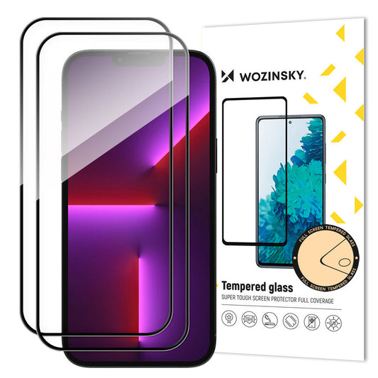 WZK Skjermbeskytter for Apple iPhone 15 Pro, glassbeskyttet, hellimt, sett med 2 deler, etuivennlig, svart