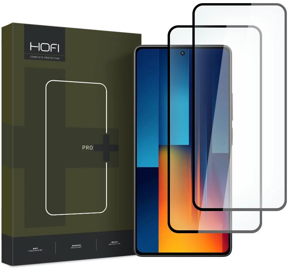 Skjermbeskytter HOFI Glass PRO+ for Xiaomi Poco M6 Pro 5G, Herdet glass, Full lim, Sett med 2 stykker, 2.5D, Svart