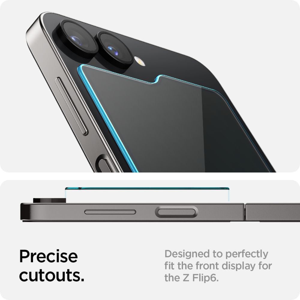 Beskyttelsesfilm for ytre skjerm Spigen GlastR EZ FIT for Samsung Galaxy Z Flip6 F741, Herdet glass, Full lim, Sett med 2 stykker AGL07972