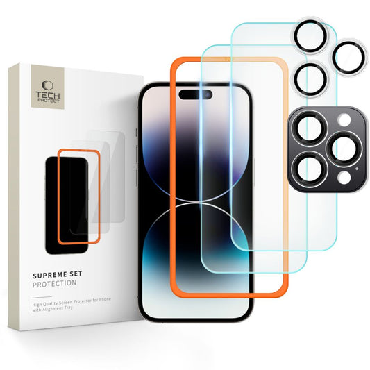 Tech-Protect Supreme bakre skjerm- og kamerabeskyttelsesfilm for Apple iPhone 16 Pro, glassbeskyttet, full liming