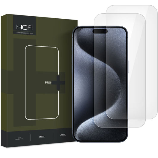 HOFI Glass PRO+ skjermbeskytter for Apple iPhone 16 Pro Max, glassbeskyttelse, full lim, sett med 2 deler, 2,5D, gjennomsiktig
