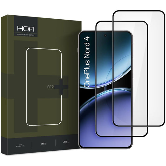 HOFI Glass PRO+ skjermbeskytter for OnePlus Nord 4, glassbeskyttelse, hellimt, sett med 2 deler, 2,5D, svart