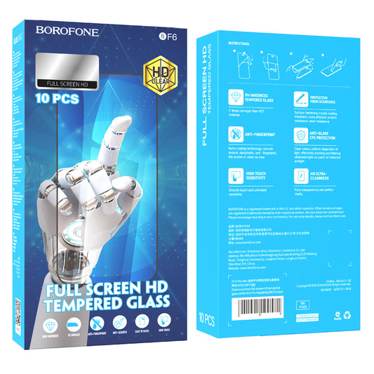 Borofone BF6 Diamond Armor skjermbeskytter for Apple iPhone 15 Pro, full lim, full lim, sett med 10 stykker, svart