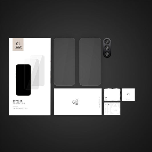 Tech-Protect Supreme beskyttelsesfilm for skjerm og kamera på baksiden til Samsung Galaxy S24 FE S721, glassbeskyttet, fulllimt, 2,5D