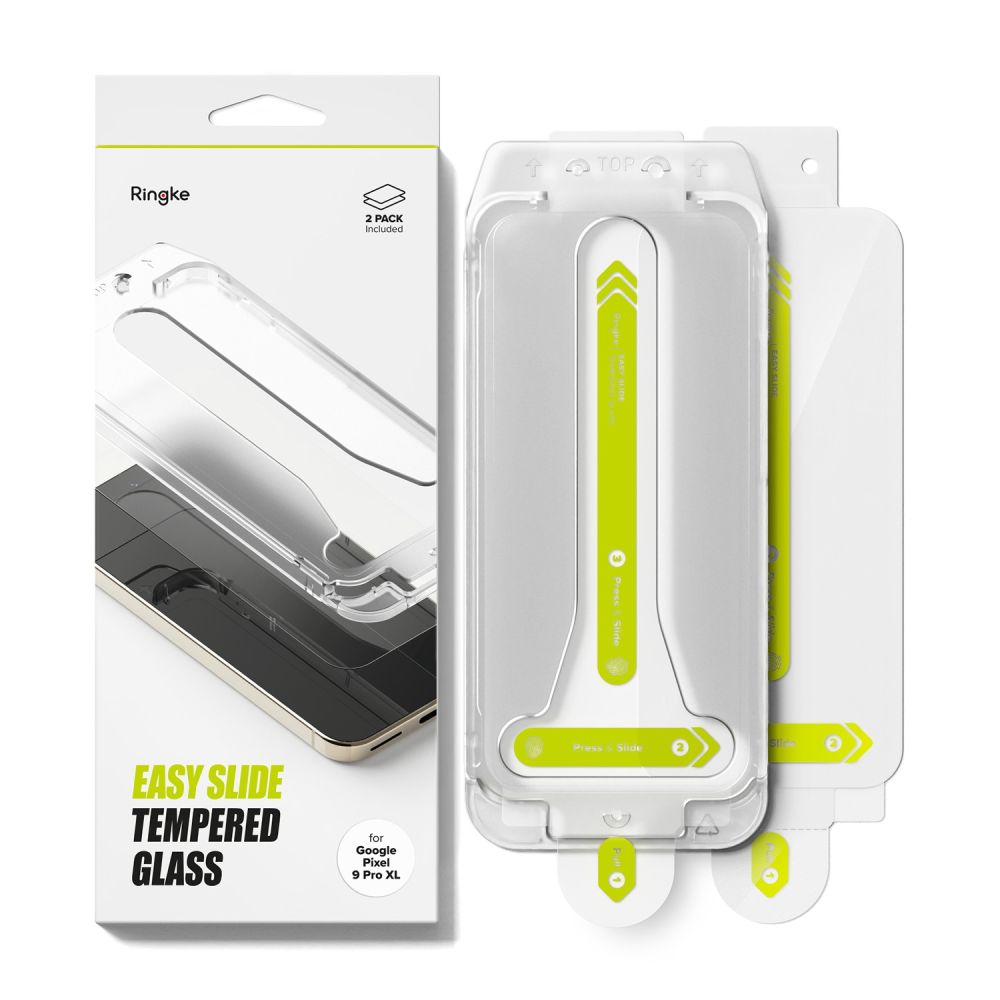 Ringke Easy Slide skjermbeskytter for Google Pixel 9 Pro XL, Herdet glass, Full lim, Sett med 2 stykker