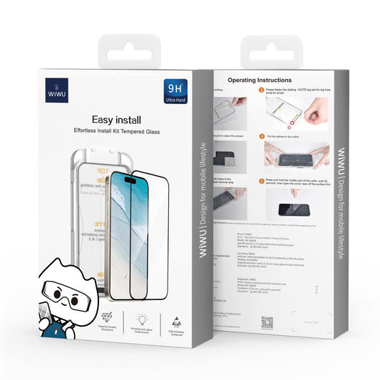 Skjermbeskytter WiWu Wi-SQ008 for Apple iPhone 16, glassbeskyttet, full lim, svart