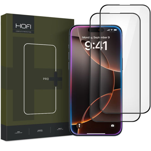 HOFI Glass PRO+ skjermbeskytter for Apple iPhone 16 Pro Max, beskyttelsesglass, fulllimt, sett med 2 deler, 2,5D, svart