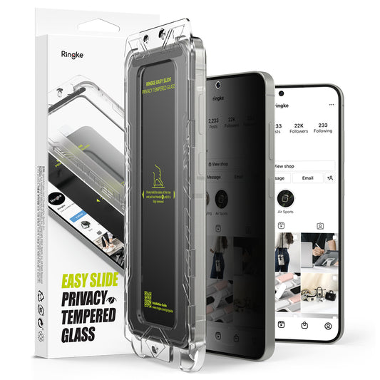 Skjermbeskyttelsesfolie Privacy Ringke Easy Slide for Samsung Galaxy S25 S931 / S24 S921, Herdet glass, Full lim, Sett med 2 stykker